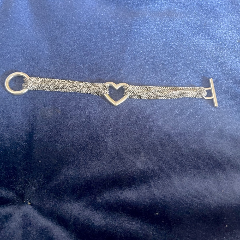 Tiffany & Co. 925 Silver Multi Mesh Open Heart 7.5" Bracelet